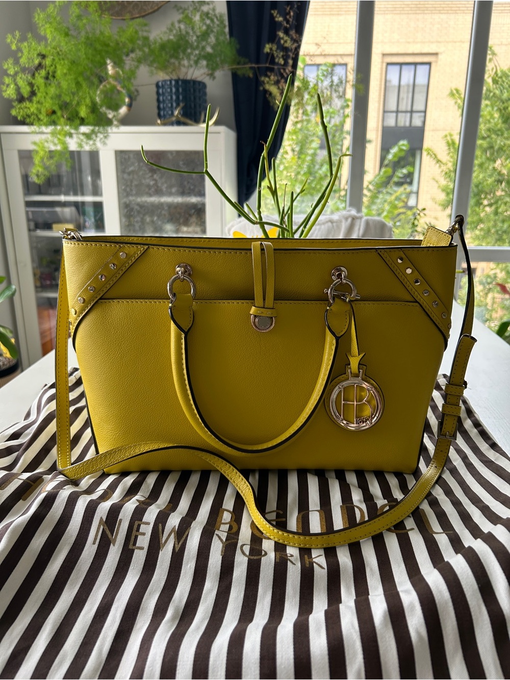 Henri Bendel Yellow Satchel with Silver Accents